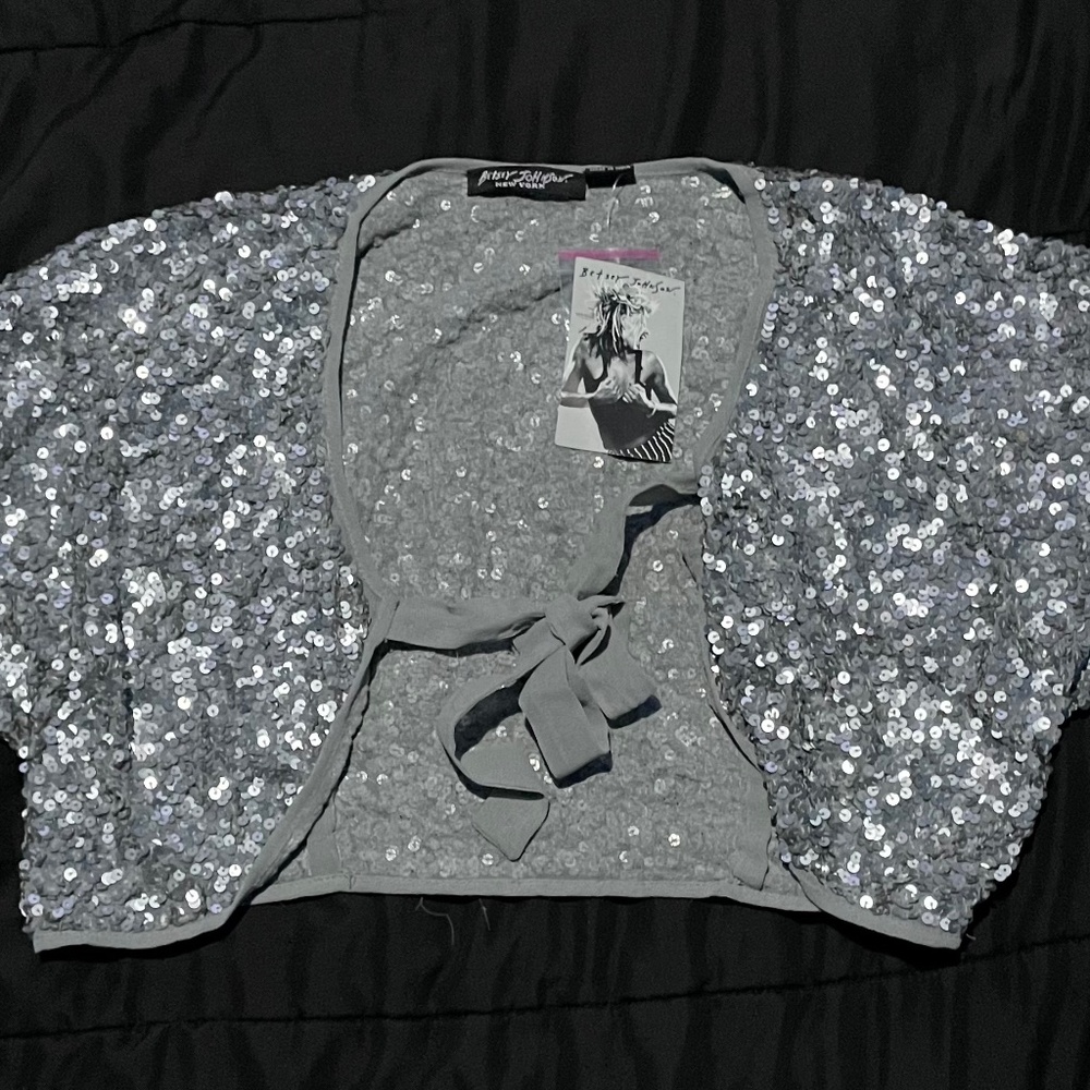 Betsey Johnson Silver Sequin Bolero NWT
